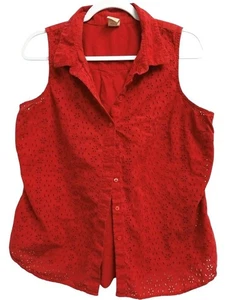 Faded Glory XL red button down embroidered pierced sleeveless top - Picture 1 of 5