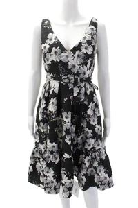 Erdem Womens Floral Sleeveless V-Neck Mini A-Line Dress Black Size 6 - Picture 1 of 8