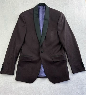Ted Baker Endurance Josh Tuxedo Jacket 38R Wool Burgundy Black Shawl Lapel - Image 1 of 4