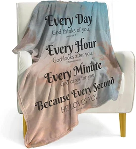 QETXVI Bible Verse Blanket with Inspirational Thoughts and 40"X 50", Sky Blue  - Picture 1 of 6