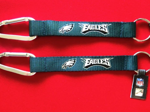 TWO (2) BEAUTIFUL AND HANDY, PHILADELPHIA EAGLES CARABINER KEYCHAINS FROM AMINCO Cover