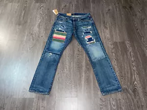 Polo Ralph Lauren Varick Slim Straight Serape Patch Distressed Denim Pants 32x30 - Picture 1 of 12