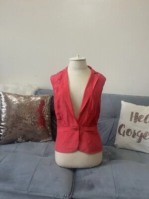 Chaleco con botones de seda Bebe vintage Y2K camisa trasera transparente talla pequeña rosa salmón Foto 1 de 4