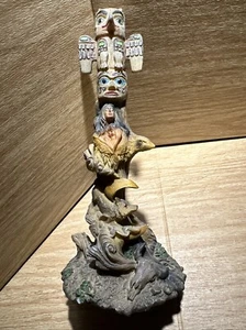 Vintage Resin Native American Totem Pole Statue Papoose Eagle Wolf Mother - Picture 1 of 8