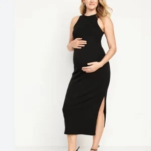 Old Navy Maternity Racerback Rib-Knit Midi Dress Black Jack New Size Large - Picture 1 of 9