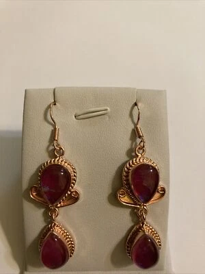 Pendientes de gancho colgantes RGP de ópalo de fuego rosa Foto 1 de 4