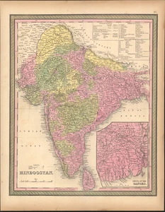 1850 Indien & Ganges von Mitchell antike Karte ~ 17,4" x 13,7" handkoloriert - Pastell - Bild 1 von 4