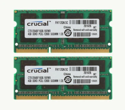 Crucial 8GB 2x4GB 2Rx8 PC3L-12800S DDR3 1600Mhz Memory SO-DIMM Laptop RAM 4GB - Image 1 of 4