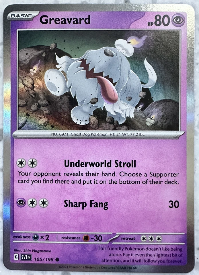 Pokemon - Greavard - SVI 105/198 - Holo - NM/M PACK FRESH! - Image 1 of 1