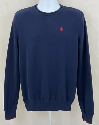 Stafford Prep Sweater Mens SMALL Navy Blue Knit 100% Cotton Red Logo - Image 1 of 4