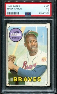 PSA 3 VG 1969 TOPPS HANK AARON #100 BRAVES HOF 40379 KD264 - Picture 1 of 2