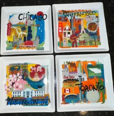 Crate & Barrel Road Trip Sm Appetizer Plates SET Of 4 Chicago DC Toronto SF 5.75 - Image 1 of 4