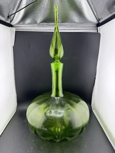 MCM Blenko Glas 6530L Olivgrün Genie Flasche mit Optik Stopfen Joel Myers MCM - Bild 1 von 13