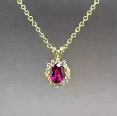 Colgante solitario de corte ovalado de 3,00 quilates de rubí rojo creado en laboratorio enchapado en oro amarillo de 14 k Foto 1 de 4