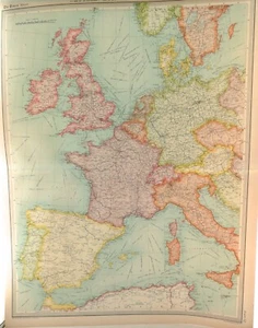 .1922 SUPERB SCARCE LARGE MAP of “WESTERN EUROPE - COMMUNICATIONS". VERY NICE! - Picture 1 of 5