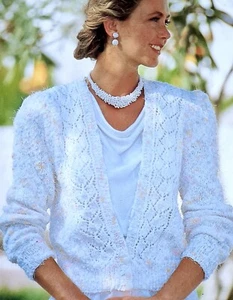 1980s Summer Cotton Puff Sleeve Eyelet Lace Cardigan Wendy 3584 Knitting Pattern - Picture 1 of 3