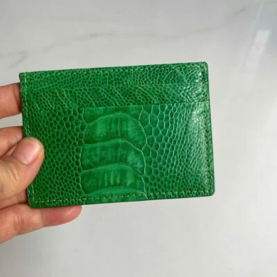 OSTRICH Leather SKIN Credit Card Holder DOUBLE SIDE Genuine OSTRICH Green - Image 1 of 4