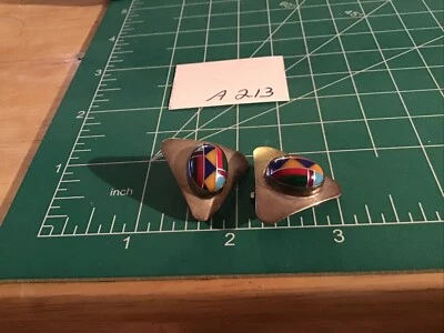 VHC 925 Silver Vintage Southwest clip on  Earrings w/ Turquoise Coral & More - Image 1 of 4