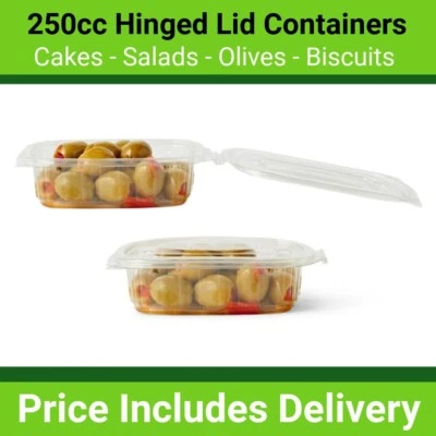 CATERLINE 200 x 250cc Hinged Lid Deli Food Catering Container - Salads Cakes Reusable