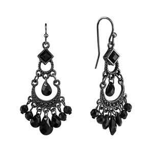 2028 1928 BLACK TONE BEAD WIRE BOHEMIAN DROP EARRINGS 2.08" NEW VINTAGE STYLE - Picture 1 of 6