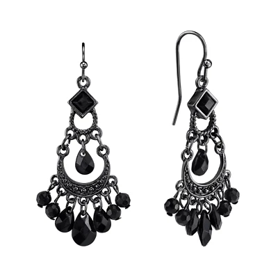 2028 1928 BLACK TONE BEAD WIRE BOHEMIAN DROP EARRINGS 2.08" NEW VINTAGE STYLE - Image 1 of 4