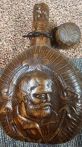 VINTAGE LEATHER WRAPPED SPANISH DECANTER HOME DECOR BOTTLE 9.5'' X 6''X 2'' - Picture 1 of 2