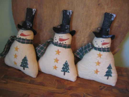 ~PaTTeRn~PRiMiTiVe Christmas Snowmen with Top Hat Bowl Filler, Wreath Decor~ - Image 1 of 1