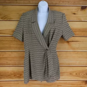 DW3 for David Warren Short Sleeve Blazer Womens 10 Brown Geometric Shoulder Pads - Picture 1 of 7