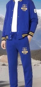 NWT POLO RALPH LAUREN Mens Fleece Blue Baseball Jacket/Jogger Set Track Logo Med - Picture 1 of 10