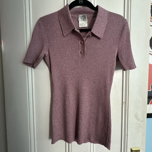 Polo Pre Loved Vintage Donna Chanel Rosa Metallizzata Abito Top Shirt IT Tg 42 M