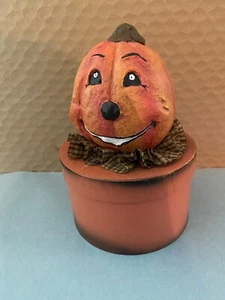 Primitive Halloween Folk Art Jack-O-Lantern Box Jack On A Box Cute Decor - Picture 1 of 7