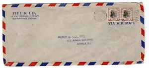 #832 Prexy $1 Pair 1946 San Francisco CA to Manila Philippines Airmail - Picture 1 of 2