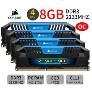 Corsair Pro 32GB 4x 8GB DDR3 OC 2133MHz PC3-17000 240Pin Desktop Memory Blue DE - Picture 1 of 5
