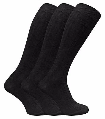 SOCK SNOB 3 Pairs Mens Extra Long 100% Cotton Knee High Thin Light Ribbed Dress Socks