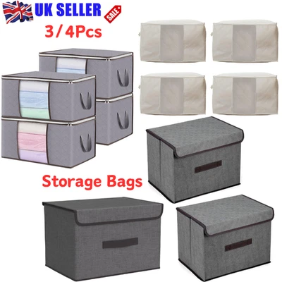 Clothes Storage Bags With Zips Bedroom Large Collapsible Storage Box Bedding UK - Image 1 of 4