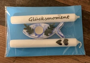 Kerzenhalter zur Firmung Taufe Kommunion Fisch Geschenk Handarbeit + Kerze Deko - Bild 1 von 2