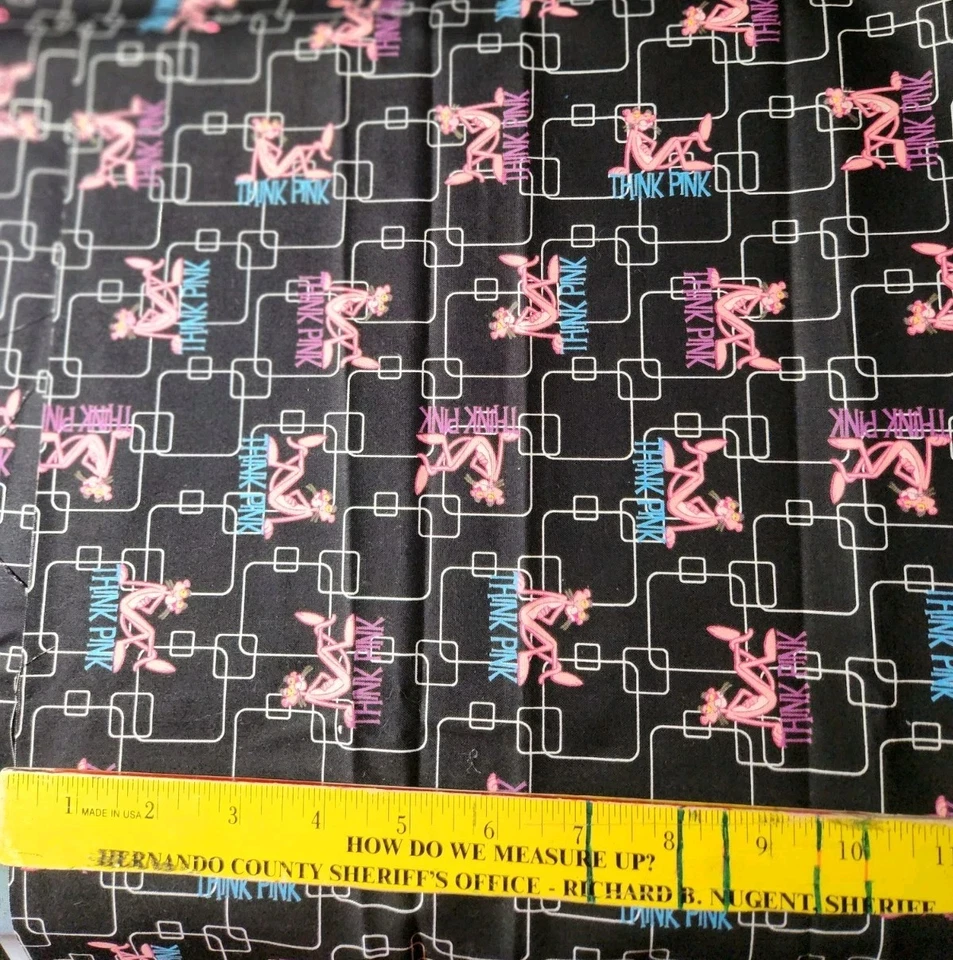 Pink Panther Black Cotton Sewing Fabric 24" Vintage Craft Quilt NEW - Image 1 of 1