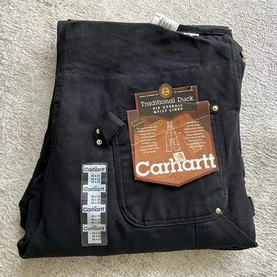 Vintage Carharrt Overalls 42x32 Bib R02BLK Union USA Double Knee Duck Insulated - Image 1 of 4