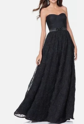 Adrianna Papell Negro Plisado Corpiño Roseta Negro Vestido de Baile Sin Tirantes Talla 4 Foto 1 de 4