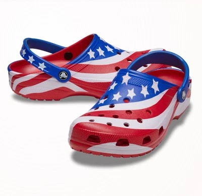 Zuecos Crocs Clásicos Bandera Americana Para Hombre Talla 5/W 7 Equipo USA Patriótico Foto 1 de 4