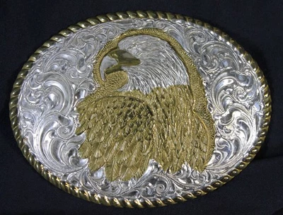 De Colección Crumrine Cinturón Hebilla Águila Pesada Placa de Plata en Bronce Big Western Cowboy Foto 1 de 4