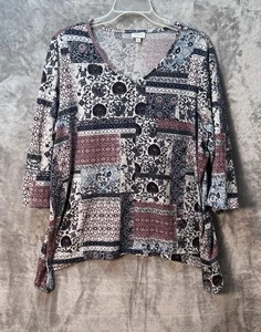 Avenue Women’s Top Size 22/24 Stretch 3/4 Sleeves Multicolor Round Neck Sweater - Picture 1 of 9