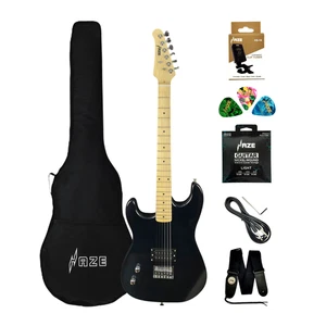 Haze HST01BKLH HST Series Lefty Electric Guitar in Gloss Black with Optional Amp - Picture 1 of 13