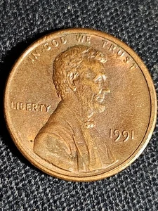 1991 Penny Errors Struck Off Center, No Mint Mark, Close AM, (VF) - Picture 1 of 12