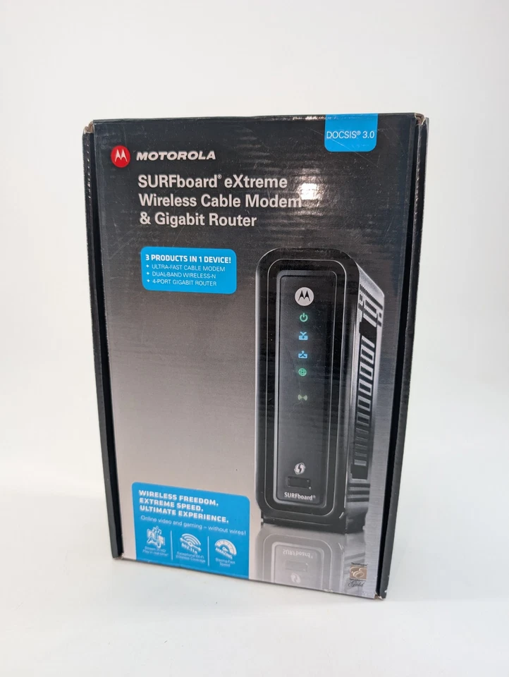 Motorola SBG6580-G228 SURFboard Black 4 LAN Ports DOCSIS3.0 Wi-Fi Modem & Router - Image 1 of 3