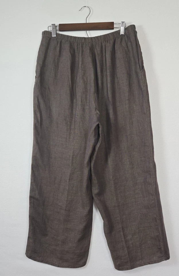 FLAX Purple/ Brown Women's Baggy Wide Leg Ankle Pants 100% Linen Sz M Lagenlook  - Image 1 of 4