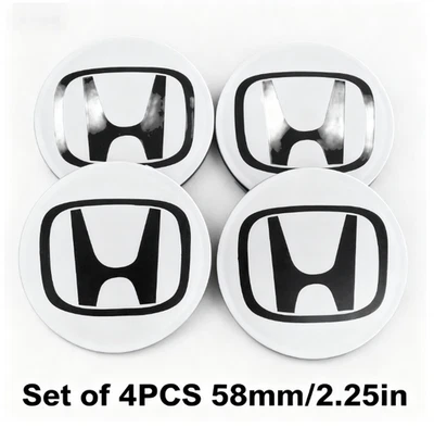 4PCS Honda Fit Civic Wheel Center Silver Chrome Caps Black Logo Hubcaps 2.25IN Foto 1 de 2