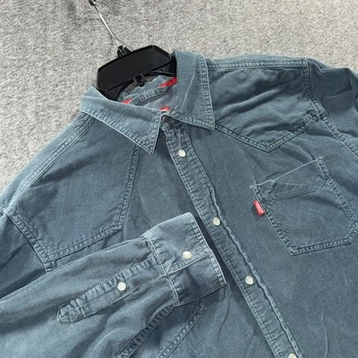 Camisa de mezclilla Chaps para hombre mediana azul pana perla occidental bolsillos a presión informal Foto 1 de 4