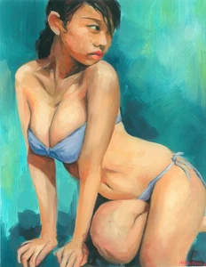 original painting 30 x 38 cm 80KM artwork oil paints modern asian woman - Picture 1 of 3