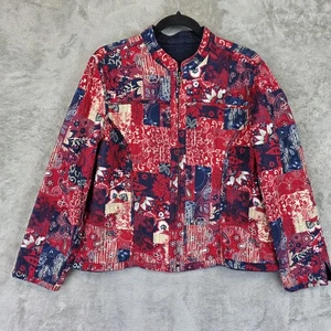 Chaqueta Boho Patchwork Mujer Mediana Roja Azul Acolchada Cremallera Frontal Paisley Bandana - Imagen 1 de 8